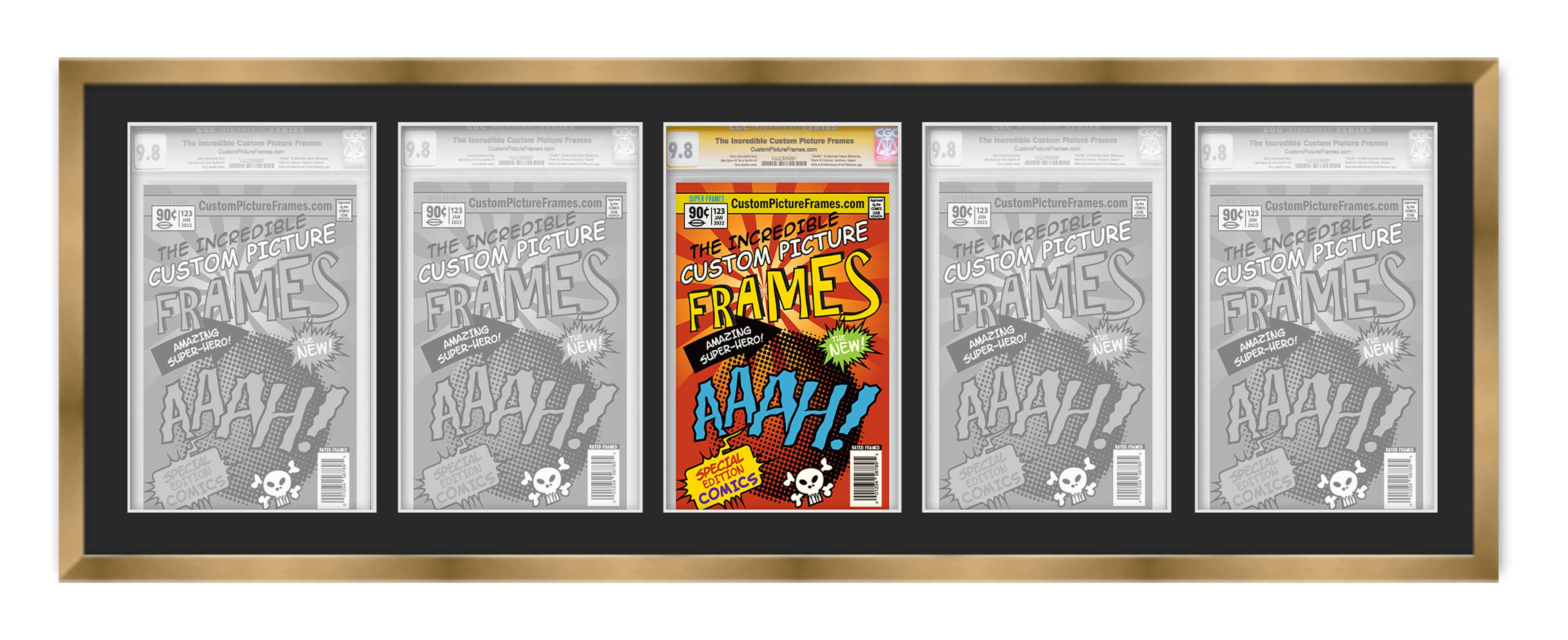 Gold Graded Comic Book Frame for 5 Comic Books Frames for CGC, CBCS