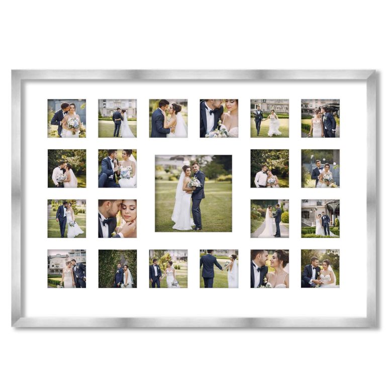 Silver Wedding Photo Collage Frame for 21 Photos