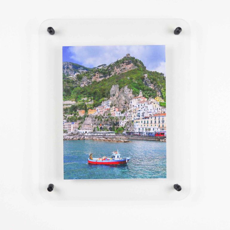 11x14 Floating Acrylic Frame with Black Standoff Wall Hardware