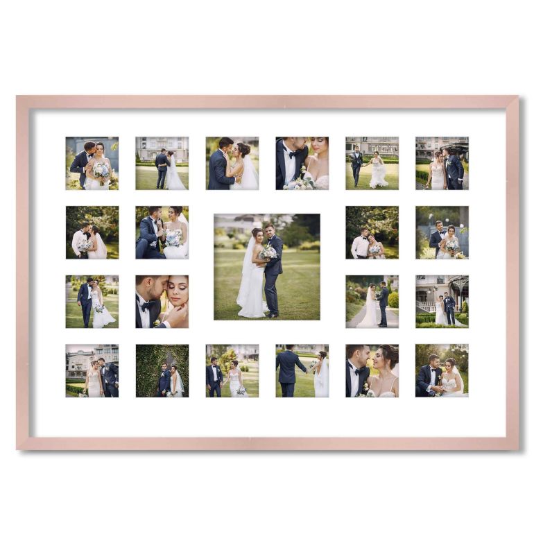 Rose Gold Wedding Photo Collage Frame for 21 Photos