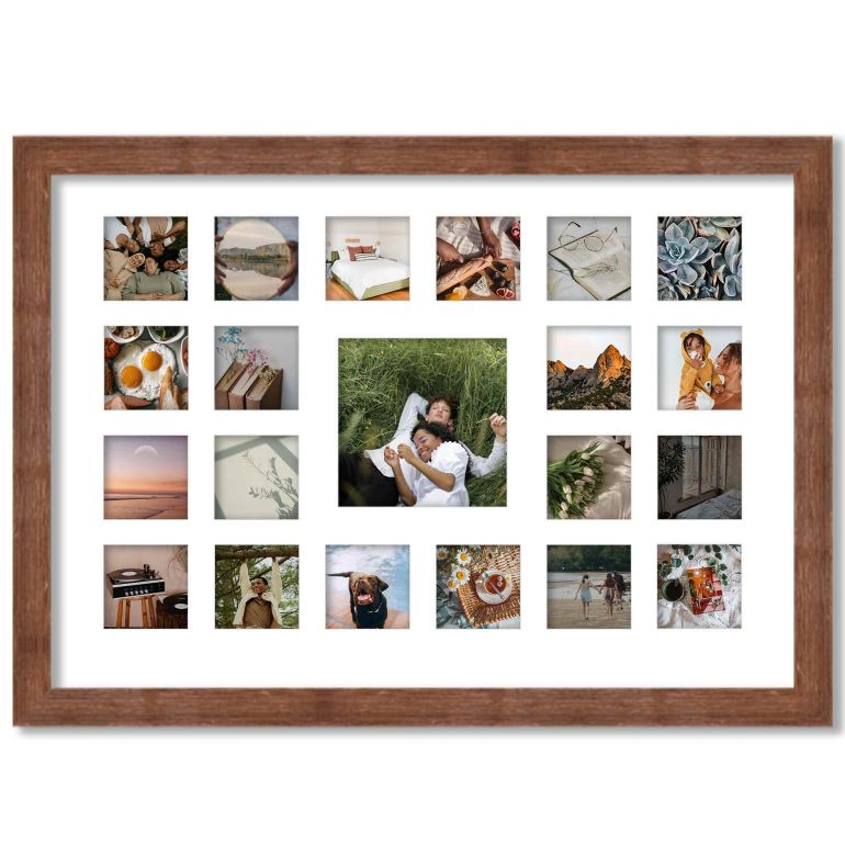 Brown Barnwood Matted Instagram Photo Frame for 21 Photos