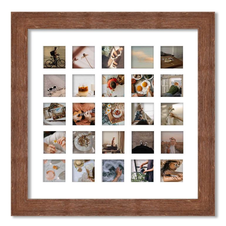 Brown Barnwood Matted Instagram Photo Frame for 25 Photos