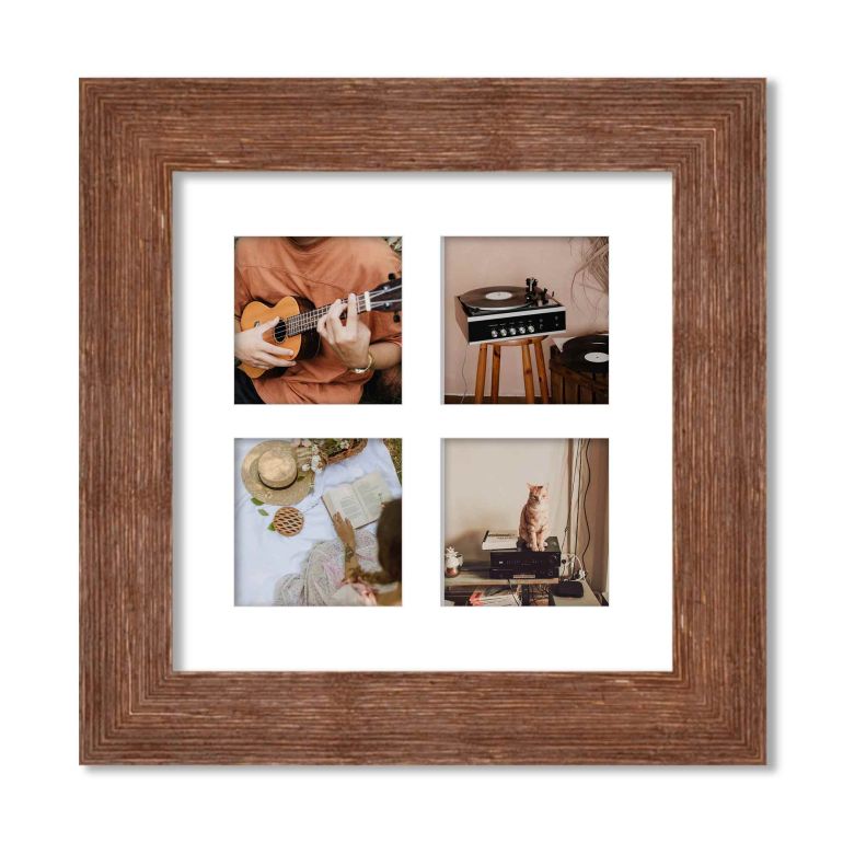 Brown Barnwood Matted Instagram Photo Frame for 4 Photos