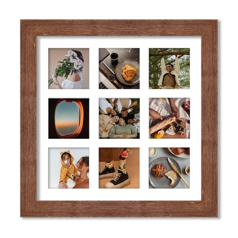 Brown Barnwood Matted Instagram Photo Frame for 9 Photos