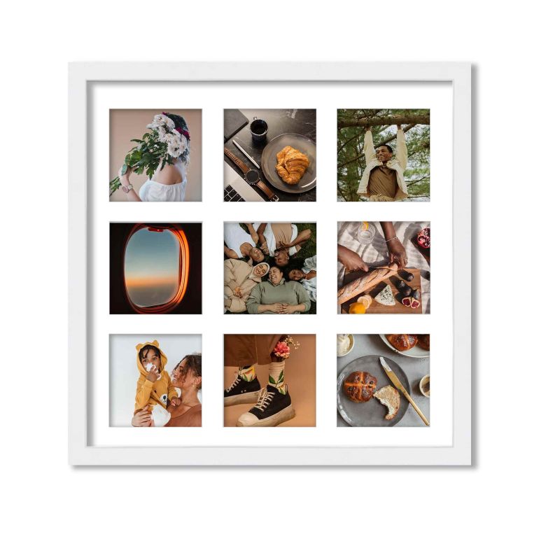 White Matted Instagram Photo Frame for 9 Photos
