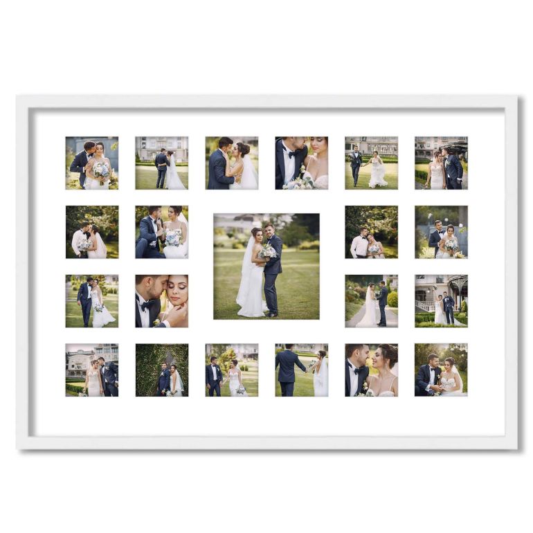 White Wedding Photo Collage Frame for 21 Photos