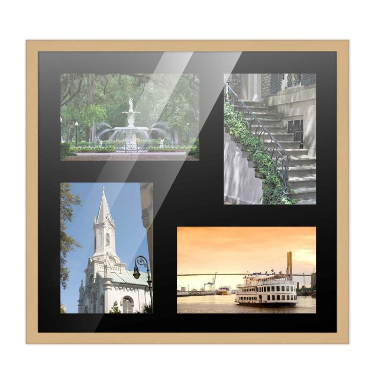 14x14 Natural Wood Collage Frame with a Black Mat for 5x7 Pictures