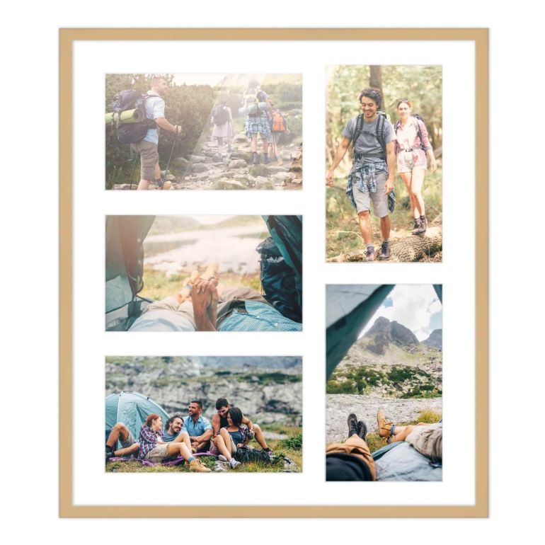 14x16 Natural Wood Collage Frame with a White Mat for 5x7 Pictures