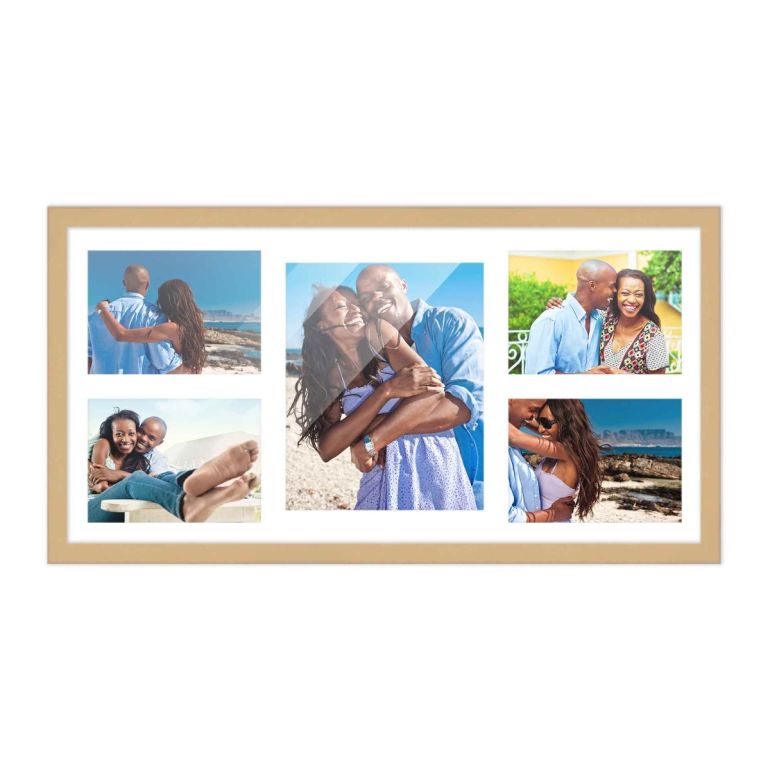 12x24.5 Natural Wood Collage Frame with a White Mat for 8x10 & 5x7 Pictures