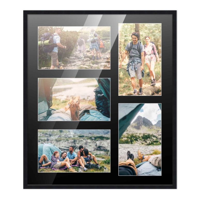 12x14 Black Wood Collage Frame with a Black Mat for 4x6 Pictures