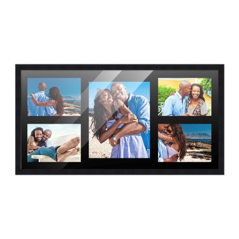 12x24.5 Black Wood Collage Frame with a Black Mat for 8x10 & 5x7 Pictures