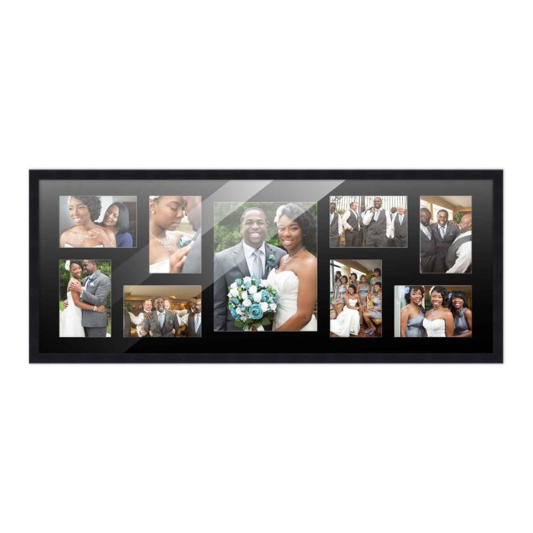 12x32 Black Wood Collage Frame with a Black Mat for 8x10 & 4x6 Pictures