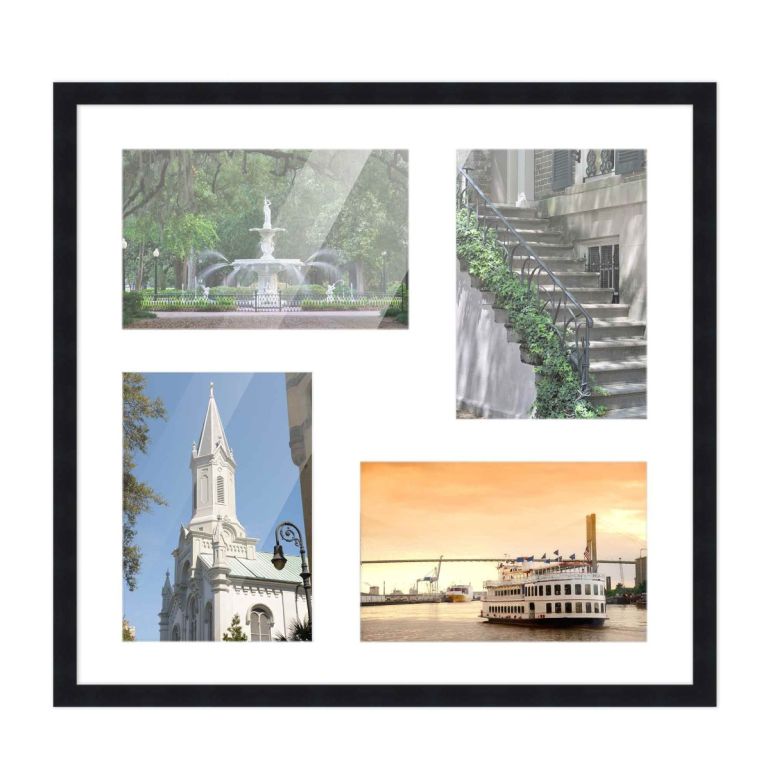 14x14 Black Wood Collage Frame with a White Mat for 5x7 Pictures