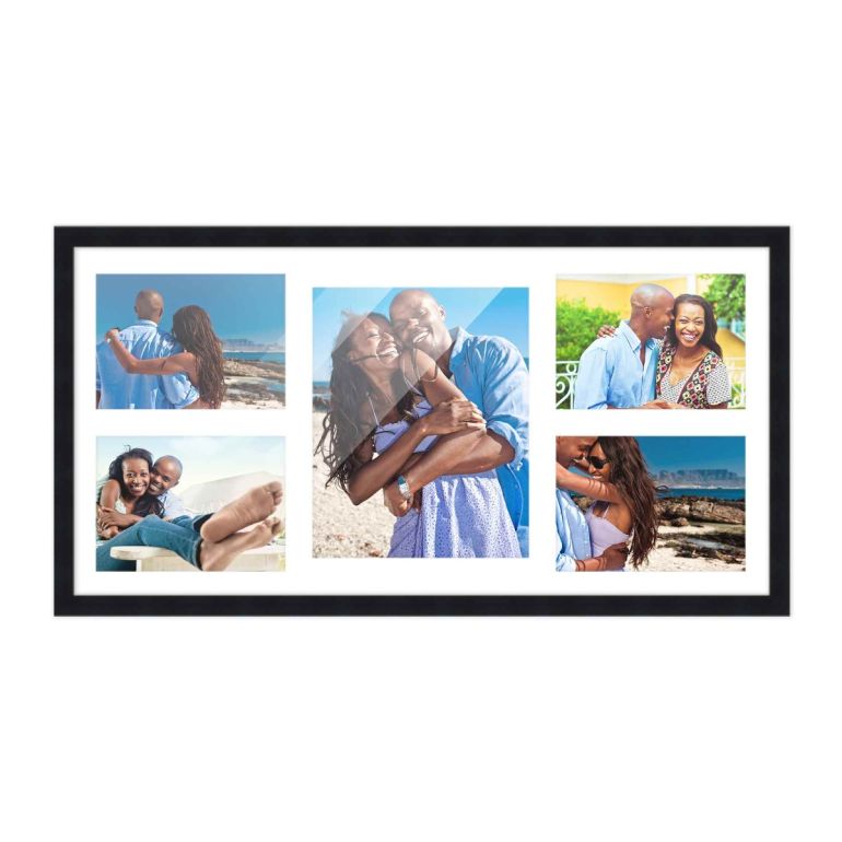 12x24.5 Black Wood Collage Frame with a White Mat for 8x10 & 5x7 Pictures