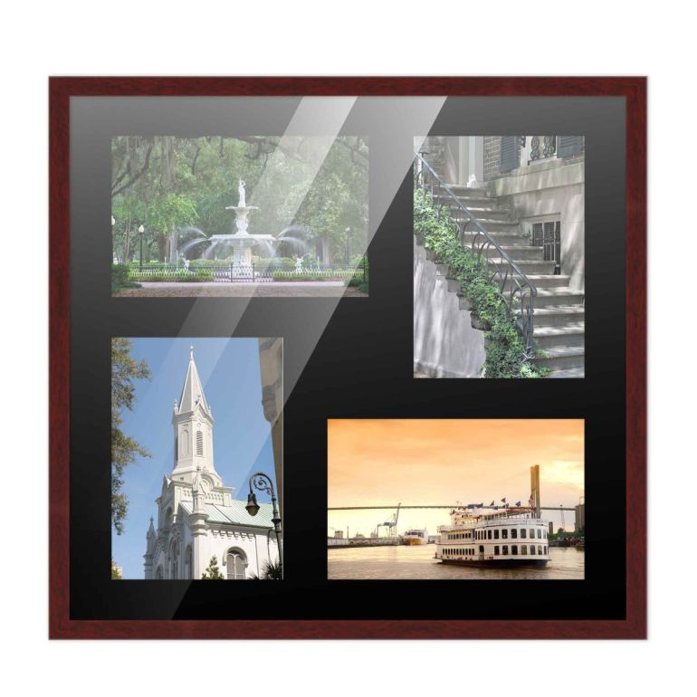 14x14 Dark Wood Wood Collage Frame with a Black Mat for 5x7 Pictures