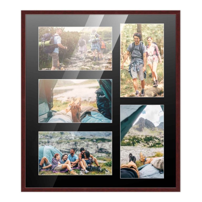 14x16 Dark Wood Wood Collage Frame with a Black Mat for 5x7 Pictures