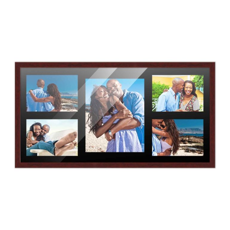 12x24.5 Dark Wood Wood Collage Frame with a Black Mat for 8x10 & 5x7 Pictures