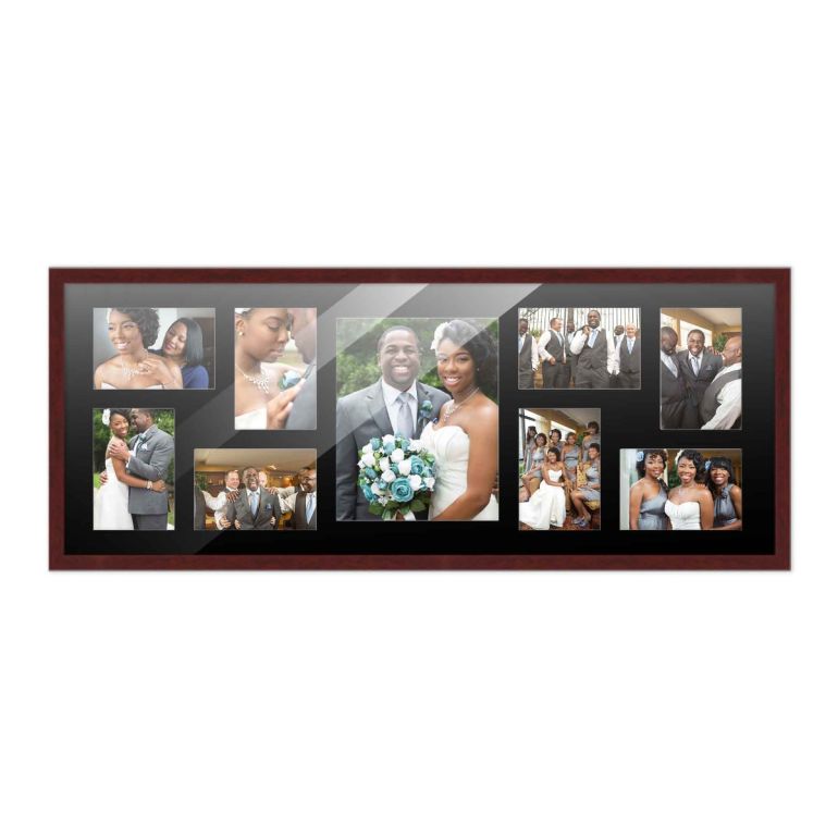 12x32 Dark Wood Wood Collage Frame with a Black Mat for 8x10 & 4x6 Pictures