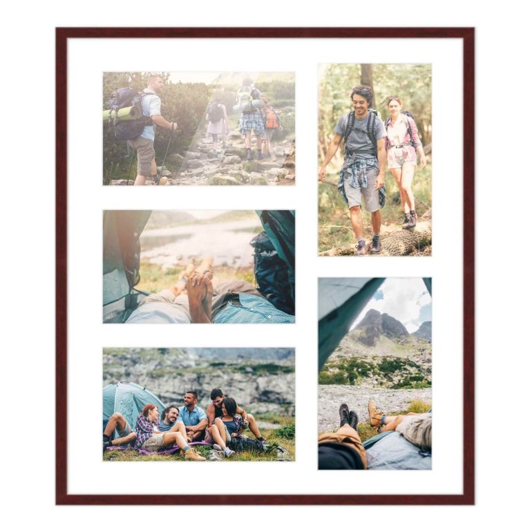 14x16 Dark Wood Wood Collage Frame with a White Mat for 5x7 Pictures