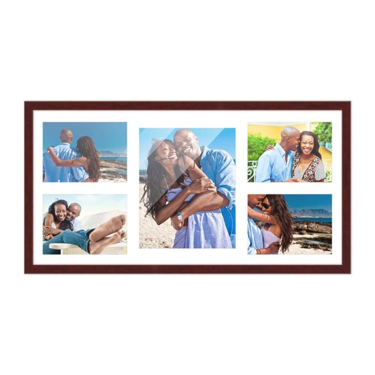 12x24.5 Dark Wood Wood Collage Frame with a White Mat for 8x10 & 5x7 Pictures