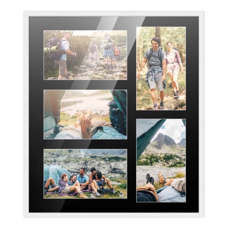 12x14 White Wood Collage Frame with a Black Mat for 4x6 Pictures