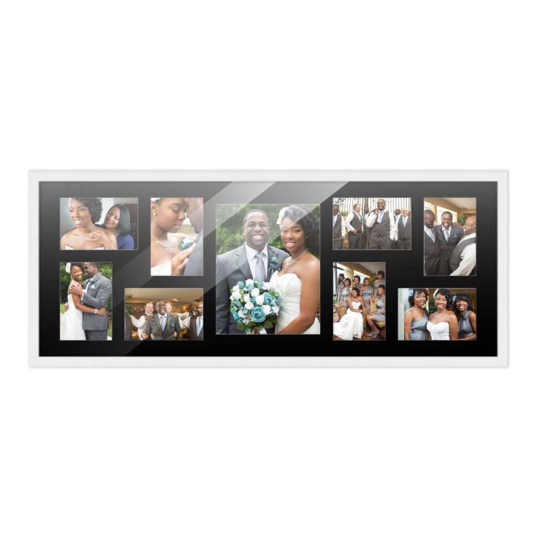 12x32 White Wood Collage Frame with a Black Mat for 8x10 & 4x6 Pictures