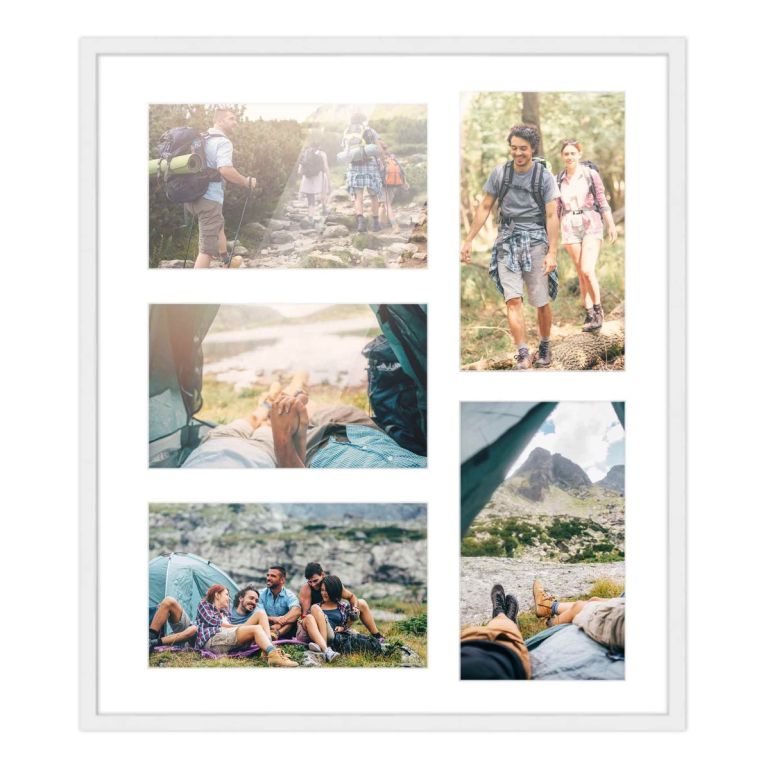 14x16 White Wood Collage Frame with a White Mat for 5x7 Pictures