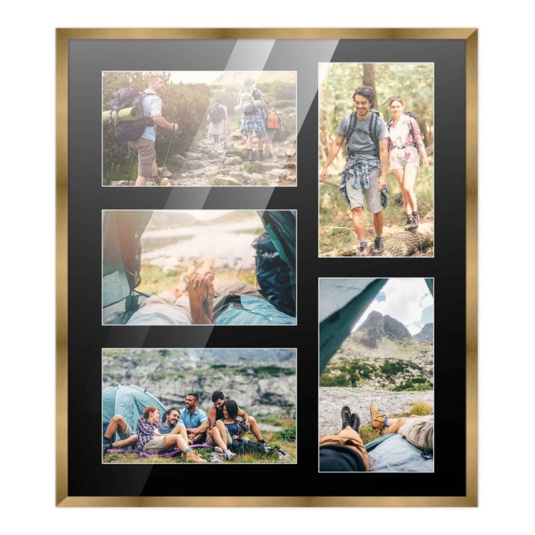 14x16 Gold Wood Collage Frame with a Black Mat for 5x7 Pictures