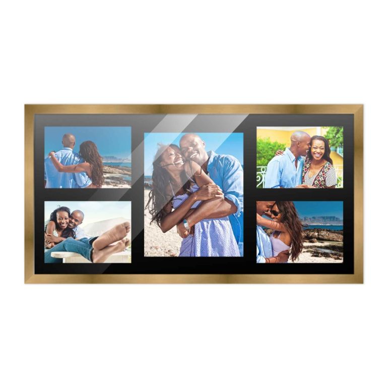 12x24.5 Gold Wood Collage Frame with a Black Mat for 8x10 & 5x7 Pictures