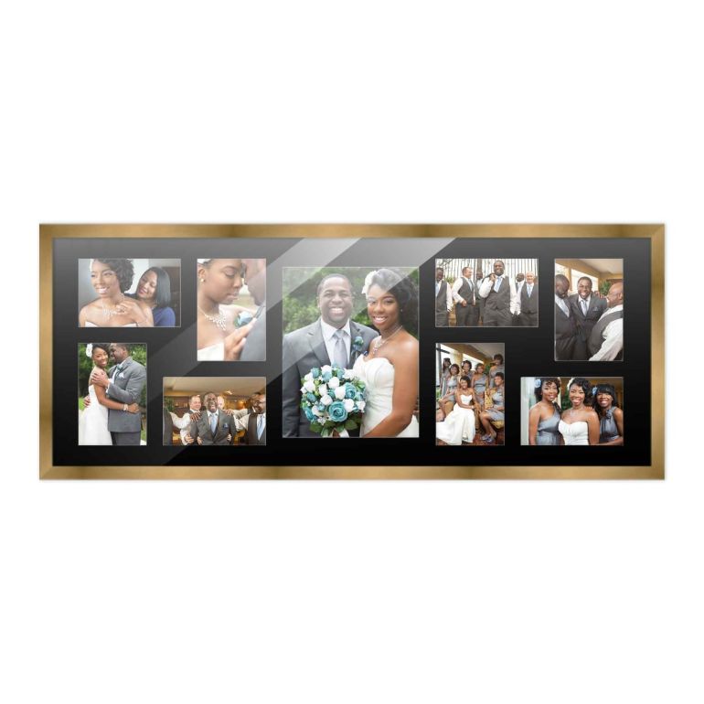 12x32 Gold Wood Collage Frame with a Black Mat for 8x10 & 4x6 Pictures