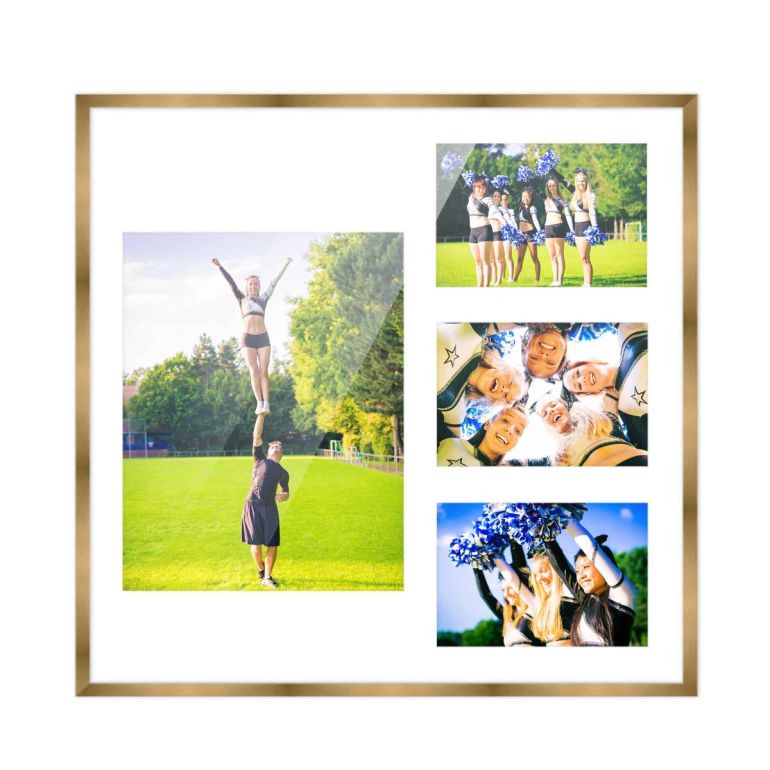 14.5x16 Gold Wood Collage Frame with a White Mat for 8x10 & 4x6 Pictures