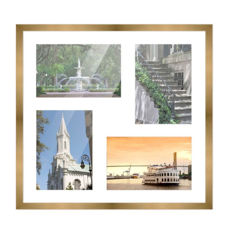 14x14 Gold Wood Collage Frame with a White Mat for 5x7 Pictures