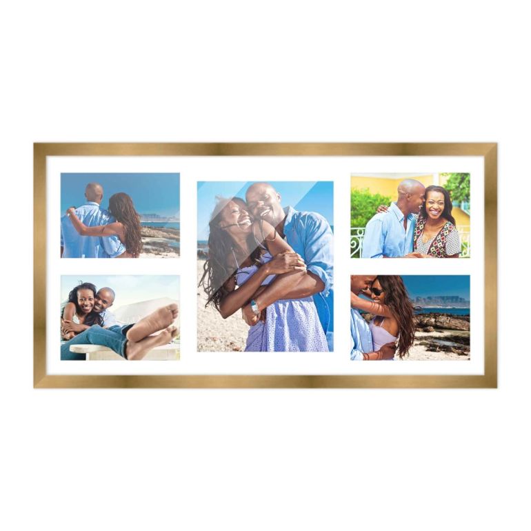 12x24.5 Gold Wood Collage Frame with a White Mat for 8x10 & 5x7 Pictures