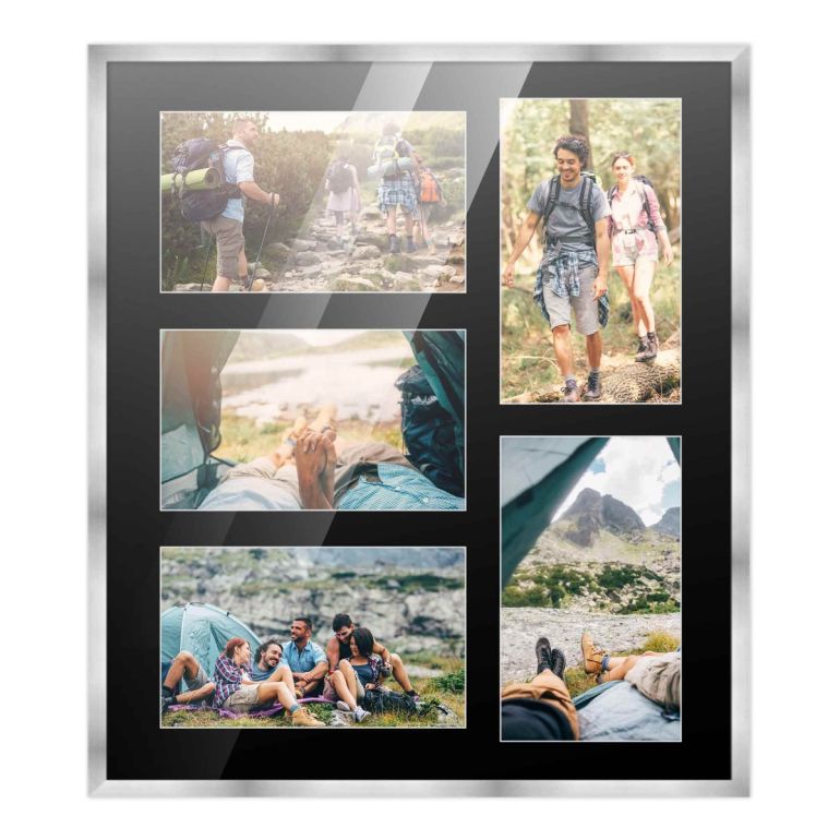 14x16 Silver Wood Collage Frame with a Black Mat for 5x7 Pictures