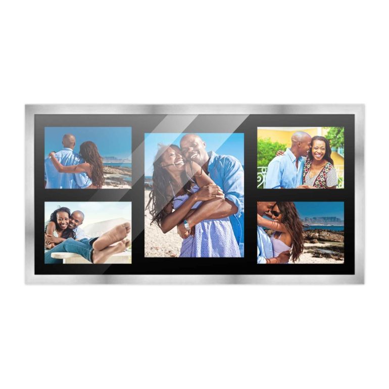 12x24.5 Silver Wood Collage Frame with a Black Mat for 8x10 & 5x7 Pictures