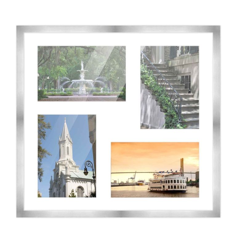 14x14 Silver Wood Collage Frame with a White Mat for 5x7 Pictures