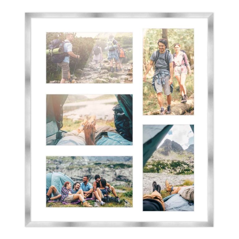 14x16 Silver Wood Collage Frame with a White Mat for 5x7 Pictures