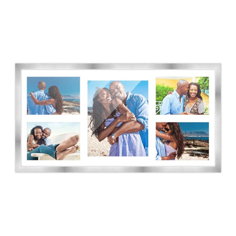 12x24.5 Silver Wood Collage Frame with a White Mat for 8x10 & 5x7 Pictures