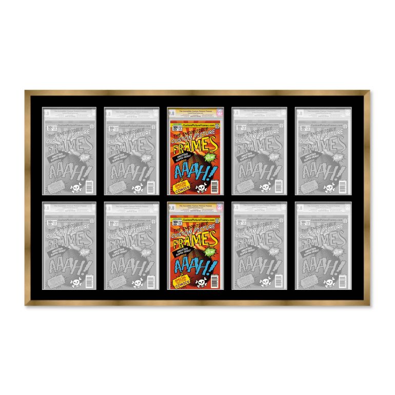 Gold Graded Comic Book Frame for 10 Comic Books with Black Mat