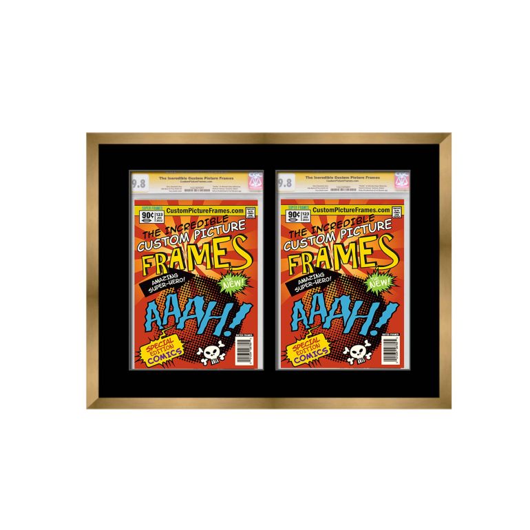 Gold Graded Comic Book Frame for 2 Comic Books with Black Mat