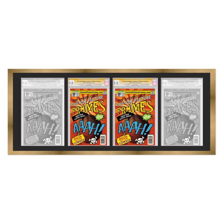 Gold Graded Comic Book Frame for 4 Comic Books with Black Mat