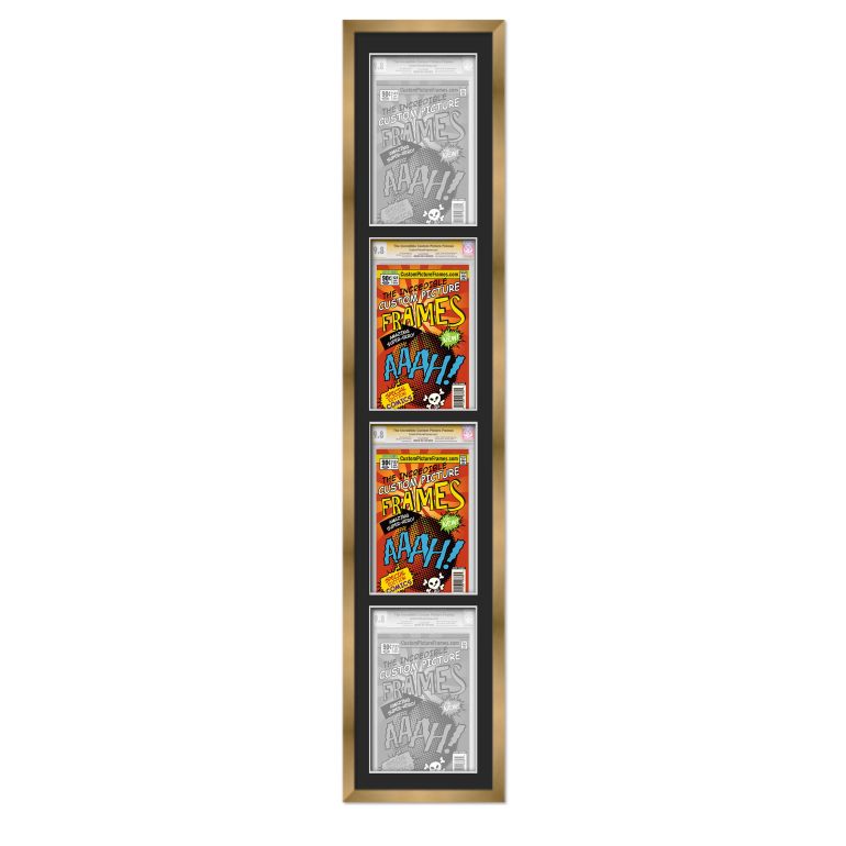 Gold Graded Comic Book Frame for 4 Comic Books with Black Mat