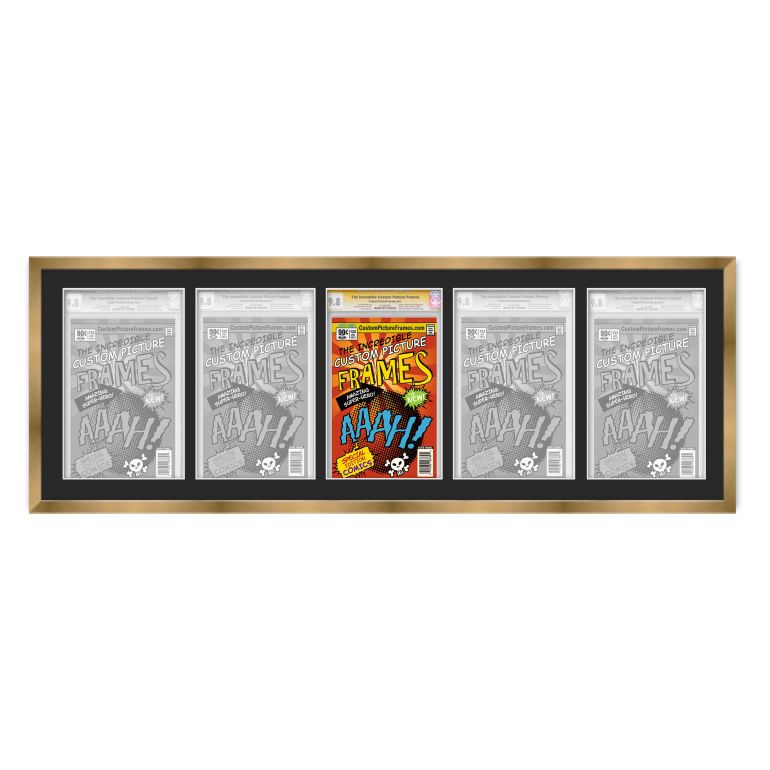Gold Graded Comic Book Frame for 5 Comic Books with Black Mat