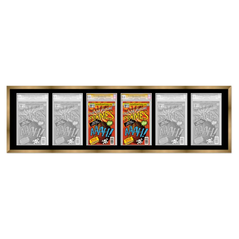 Gold Graded Comic Book Frame for 6 Comic Books with Black Mat