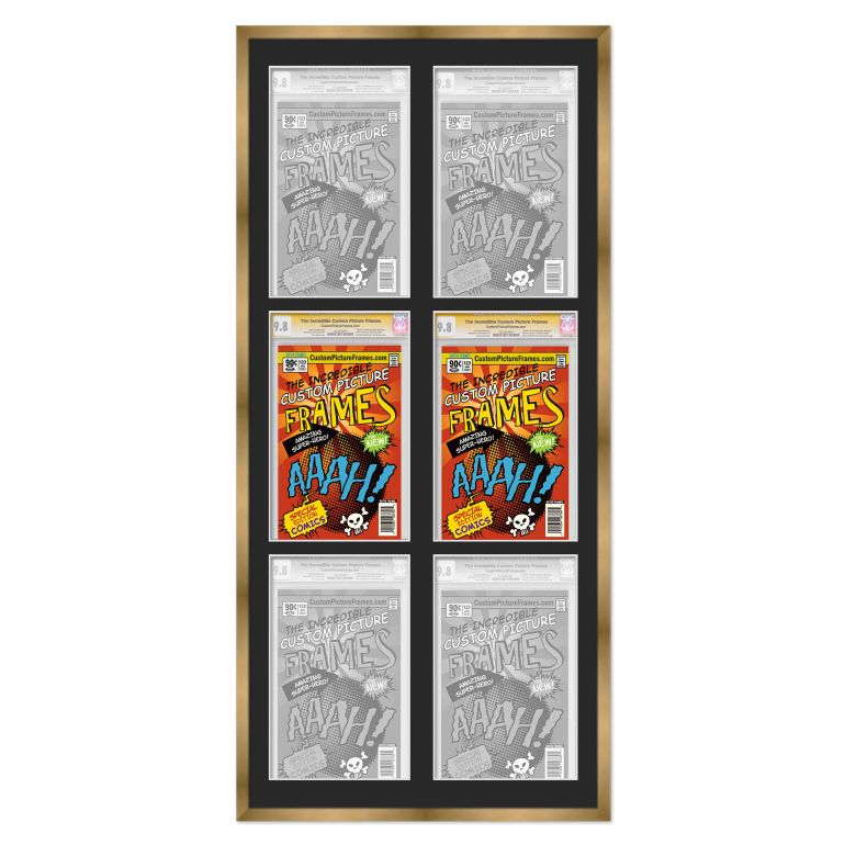 Gold Graded Comic Book Frame for 6 Comic Books with Black Mat