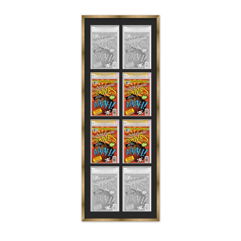 Gold Graded Comic Book Frame for 8 Comic Books with Black Mat