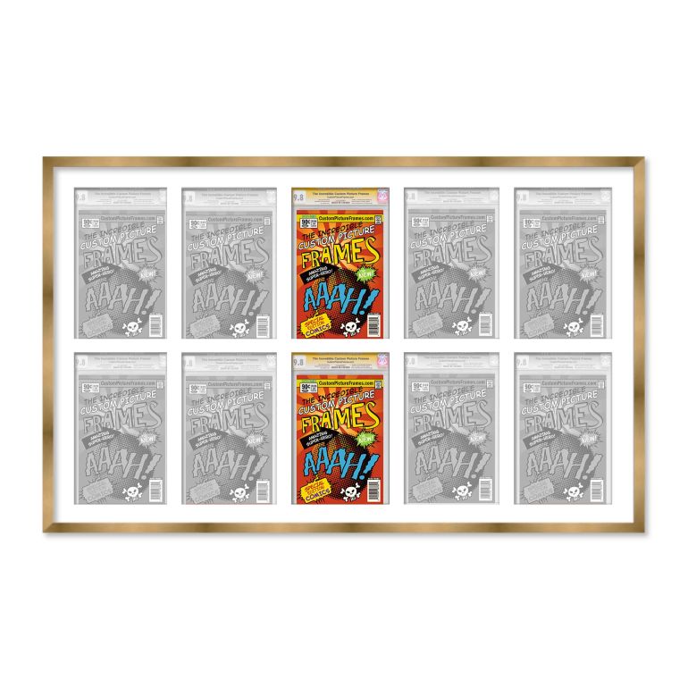 Gold Graded Comic Book Frame for 10 Comic Books with White Mat