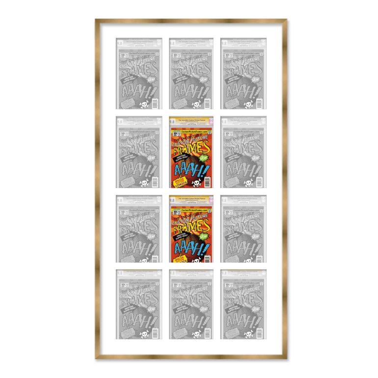 Gold Graded Comic Book Frame for 12 Comic Books with White Mat