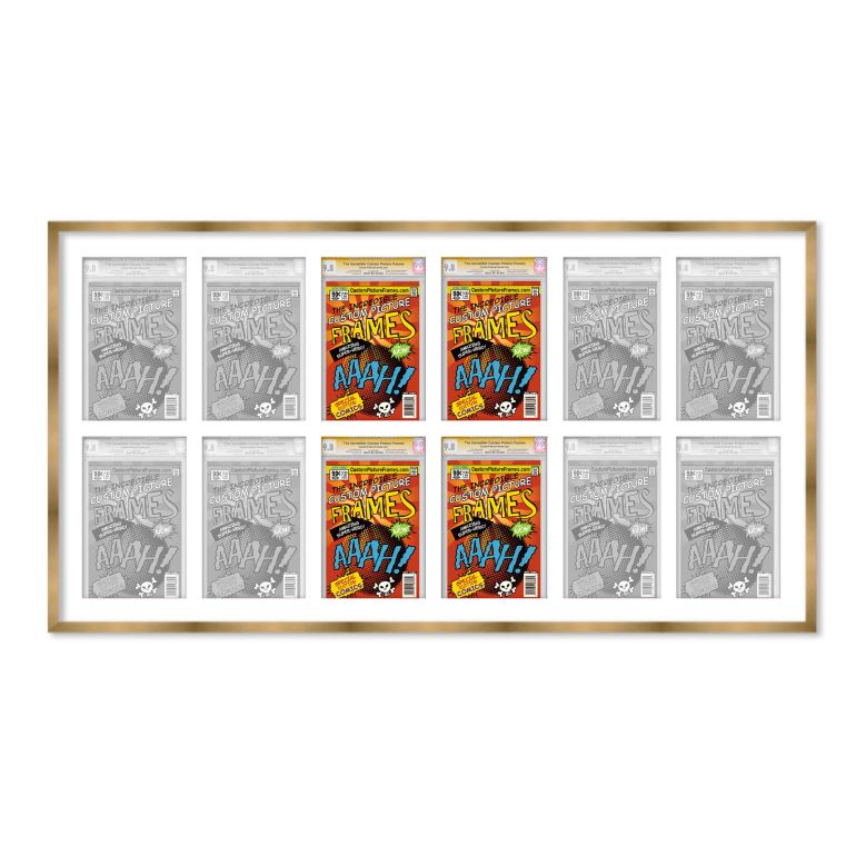 Gold Graded Comic Book Frame for 12 Comic Books with White Mat