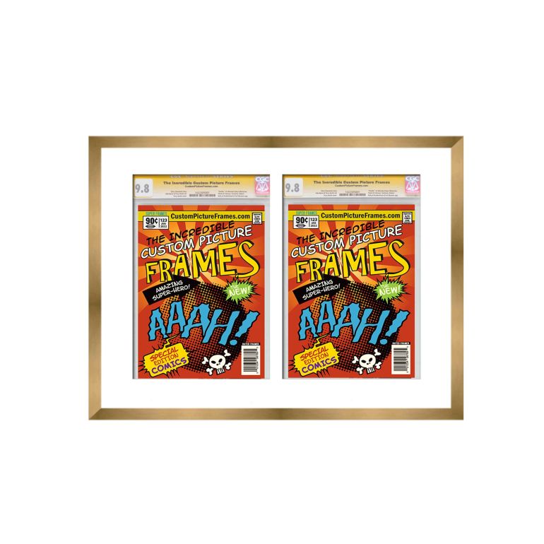 Gold Graded Comic Book Frame for 2 Comic Books with White Mat